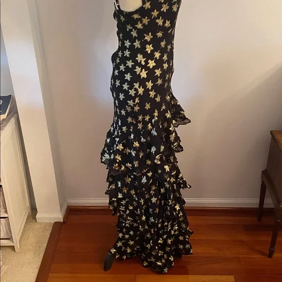 Nasty Gal NWT  petite metallic , tiered star print maxi dress size US-2 - Picture 6 of 13